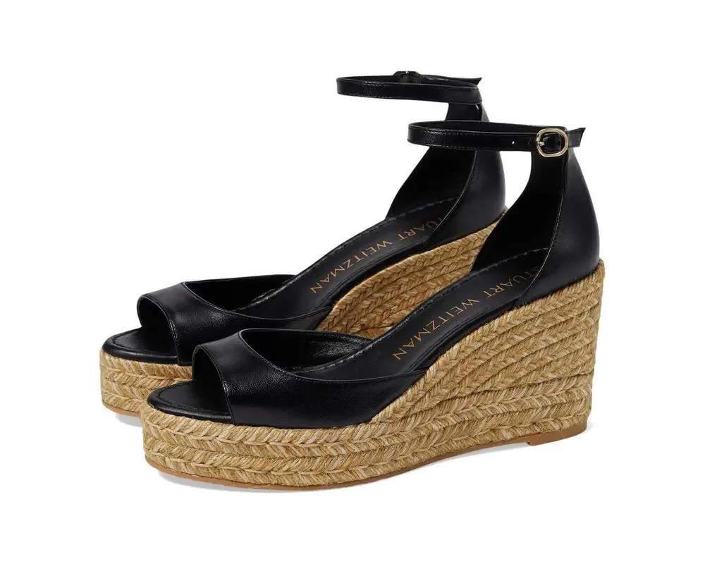 Stuart Weitzman Womens Nudistcurve Espadrille Wedge Sandals Size 10.5B Black NIB